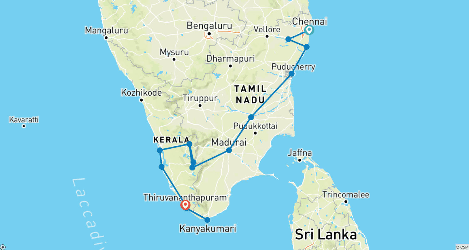 Mapa trasy: South India Tour