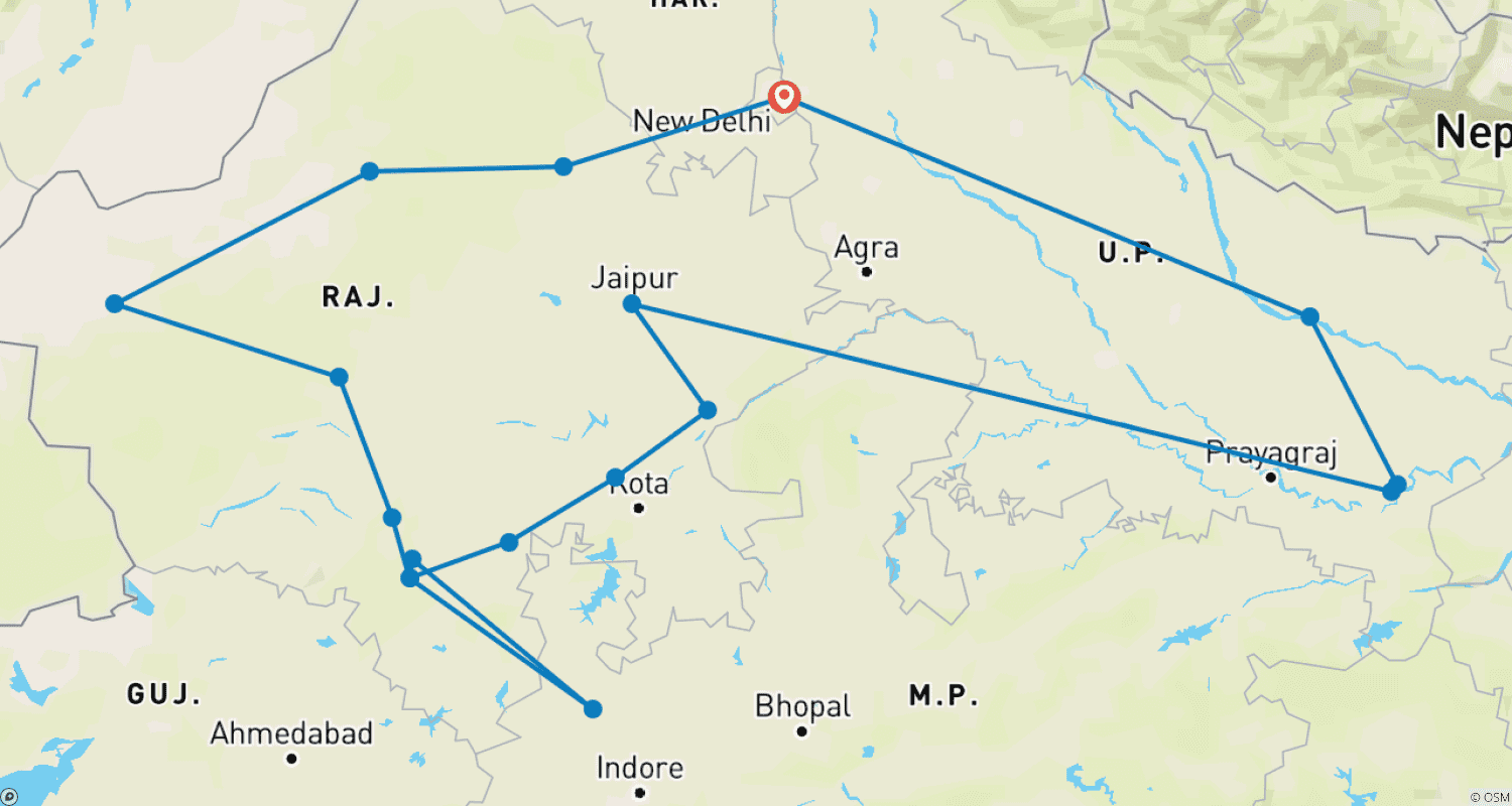 Mapa do percurso de O Melhor do Norte da Índia com Varanasi