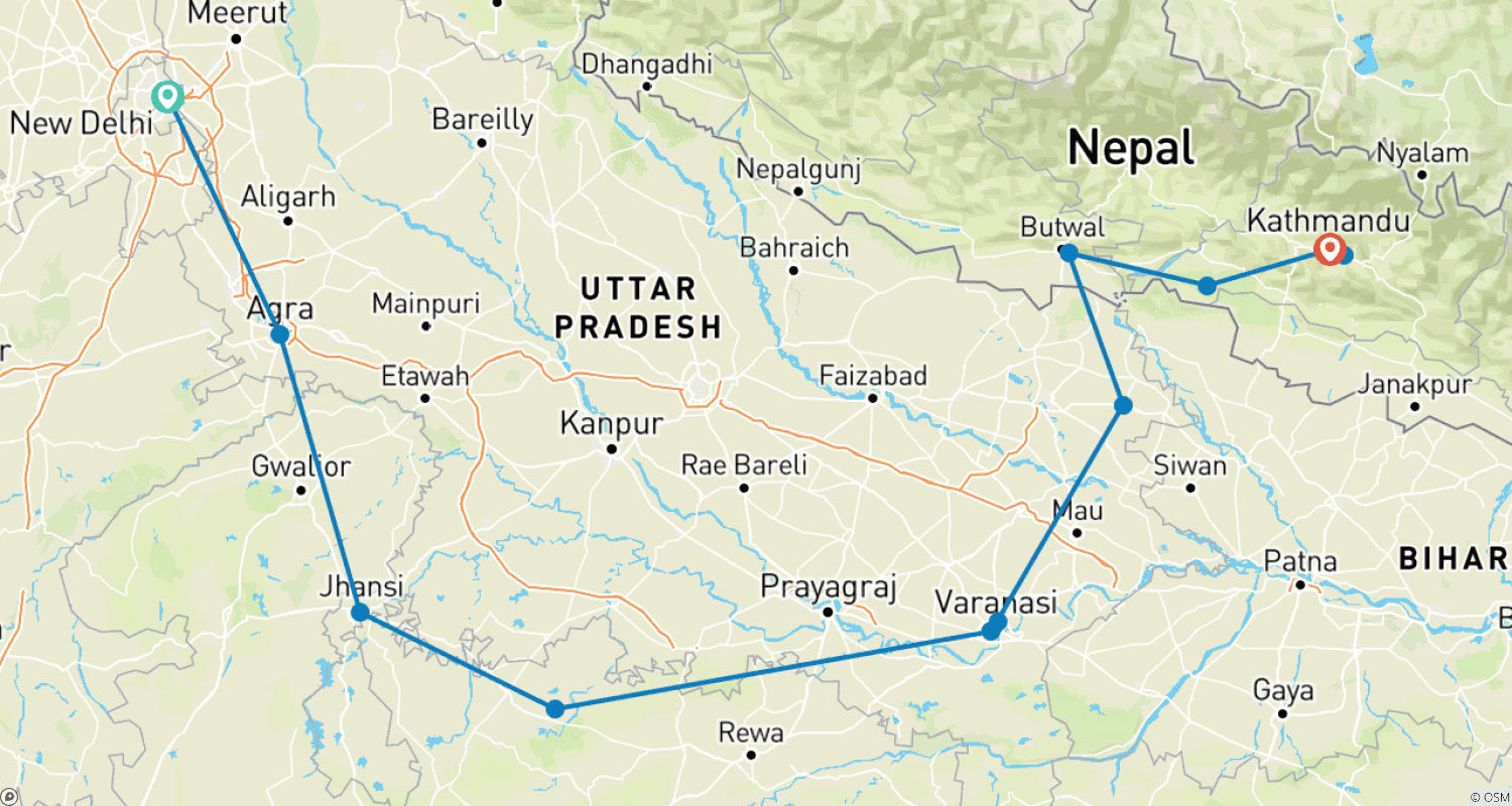 Mapa trasy: Północne Indie i Niesamowity Nepal
