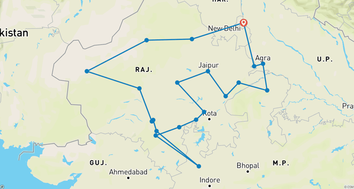 خريطة مسار Incredible North India Experience