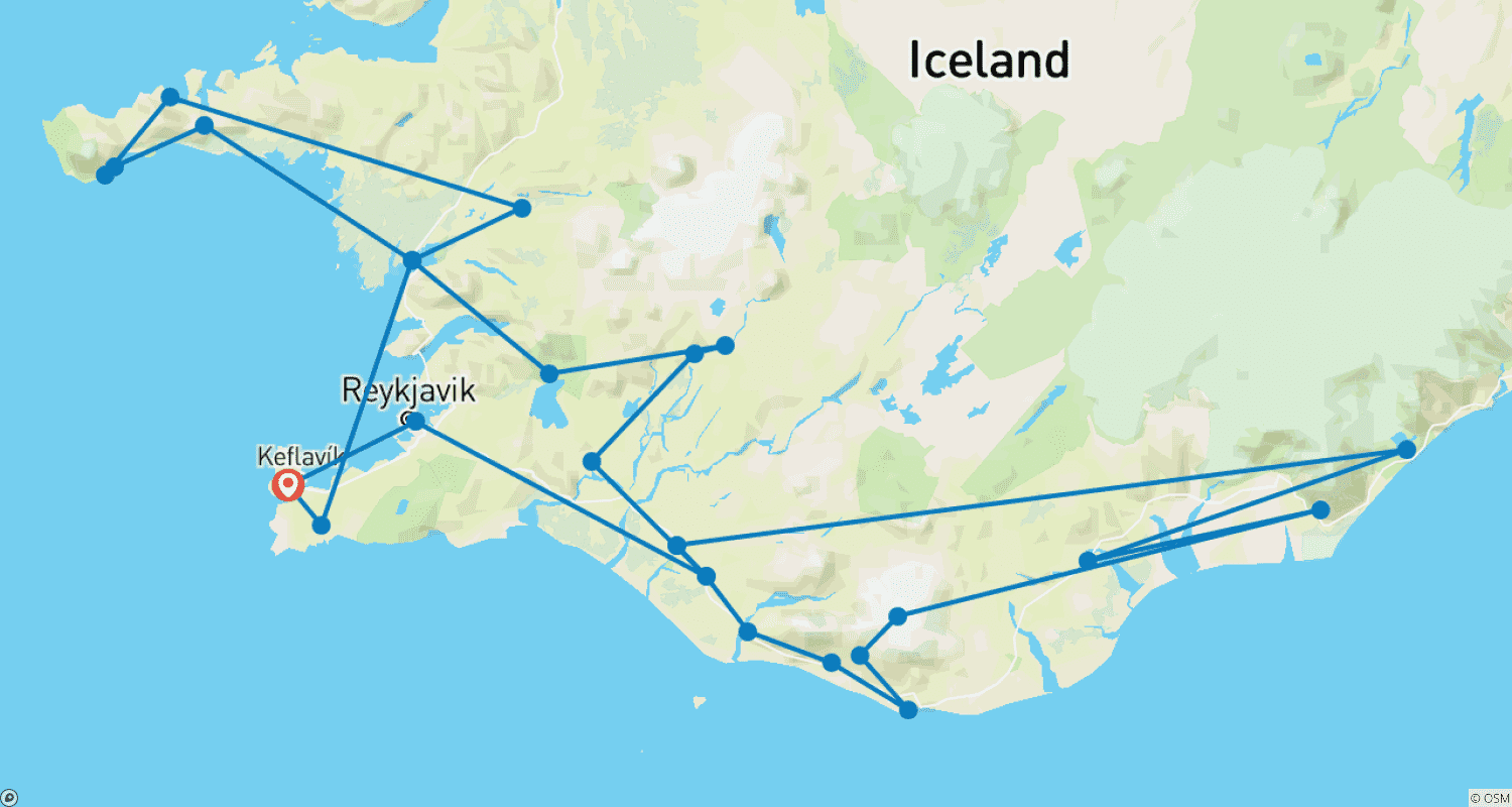 Mapa trasy: 7 dni jazda własnym samochodem | Złoty Krąg, Południowe Wybrzeże, Snæfellsnes i Reykjavik (Zima)