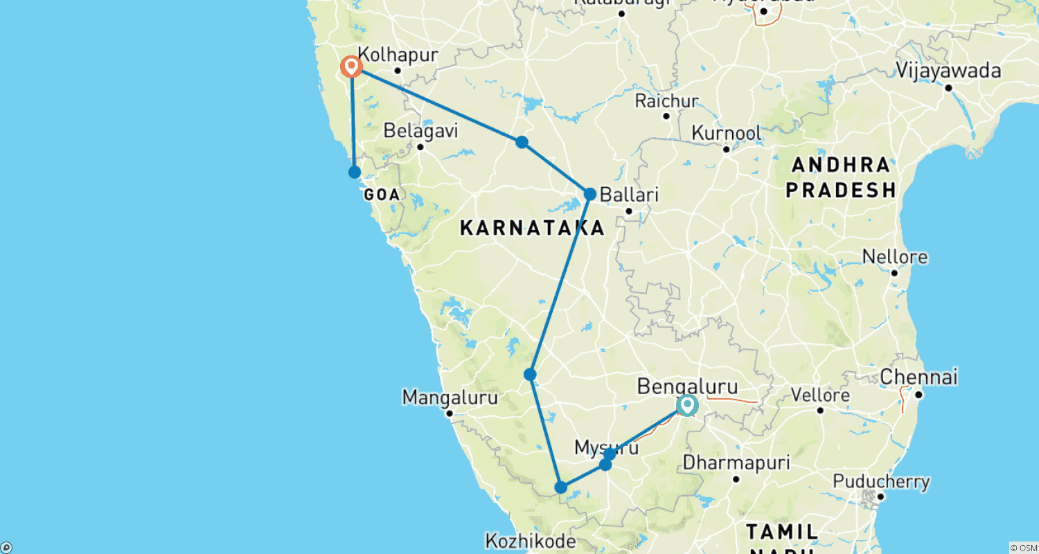 Mapa trasy: Niesamowita Karnataka z Goa