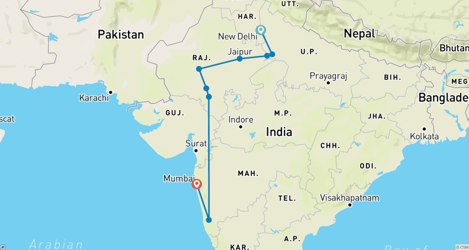 Mapa trasy: North India with Goa