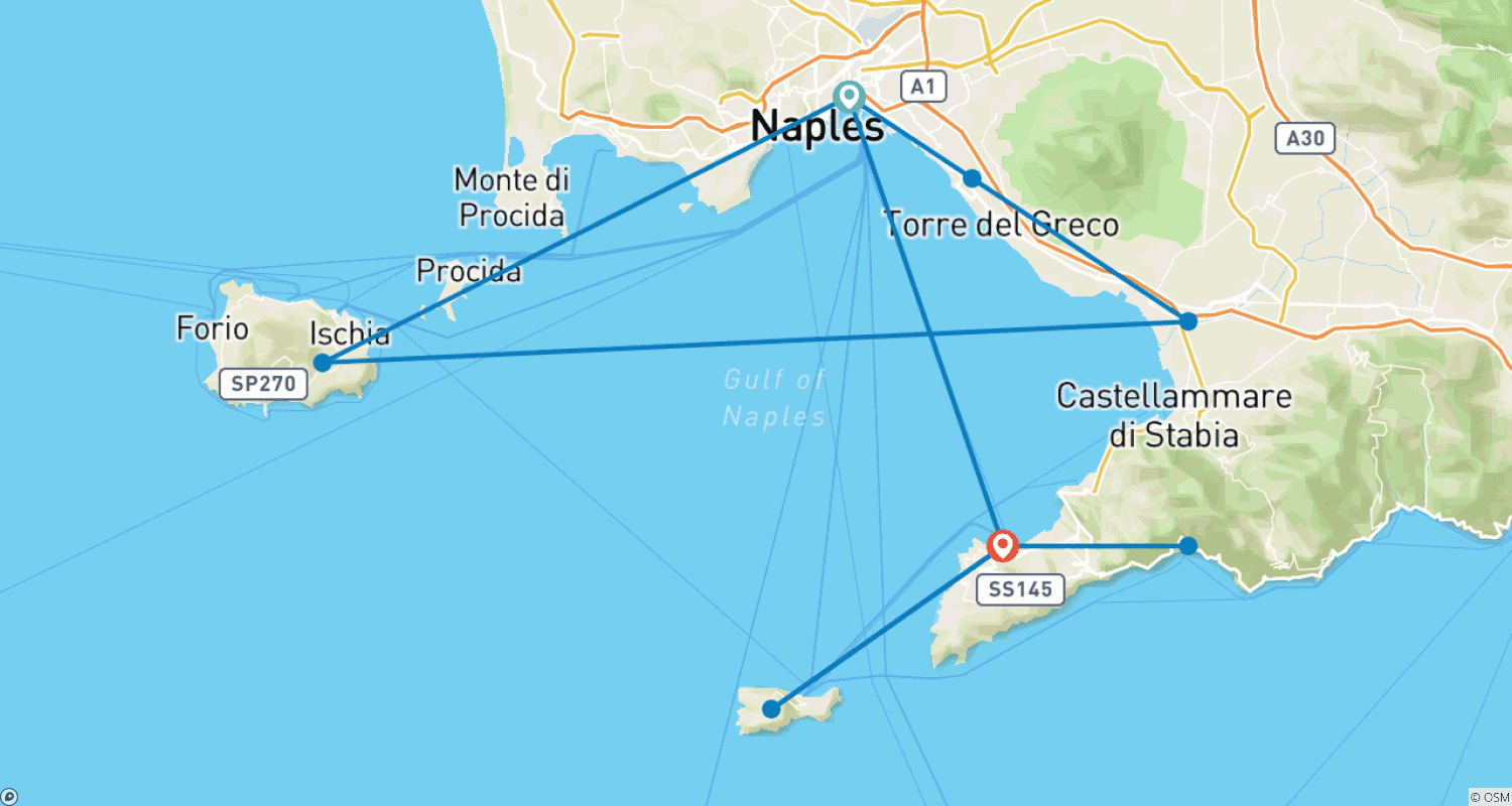 Mapa do percurso de Gay Naples, Capri & Amalfi Coast Tour – LGBTQ+ Italy Vacation of a Lifetime