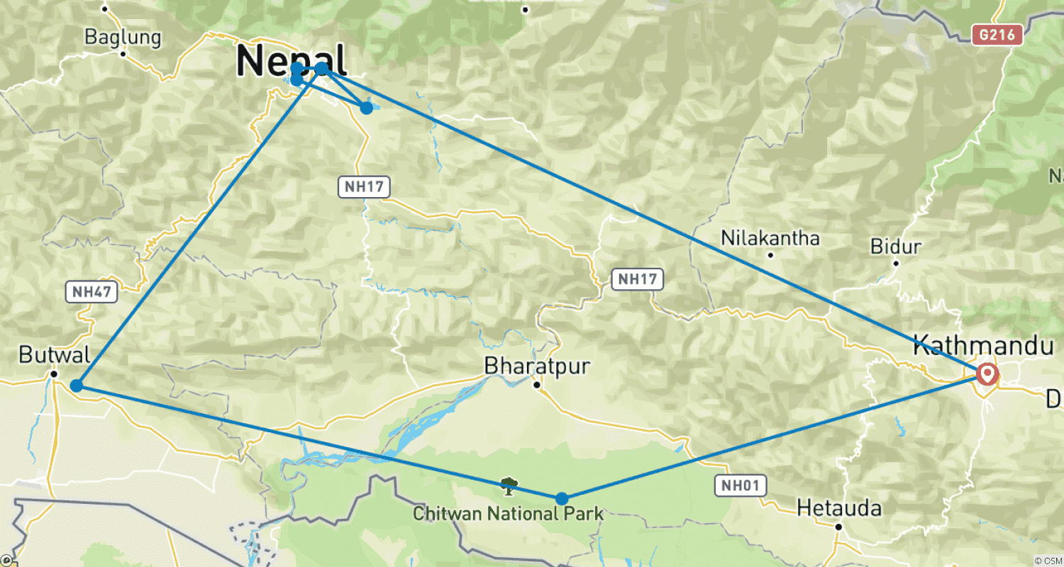 Mapa trasy: Majestatyczne Nepal