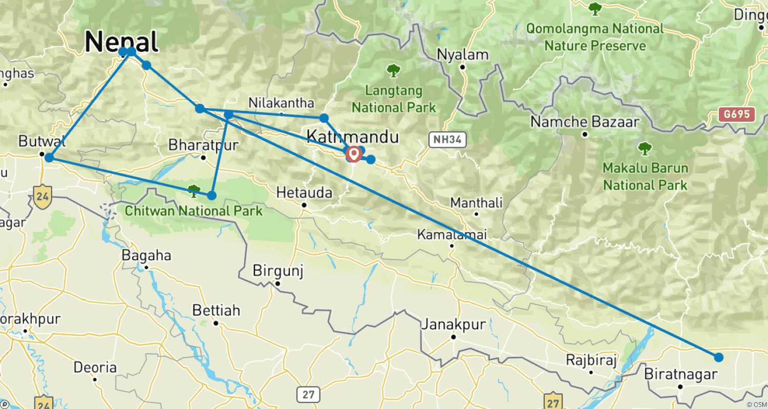 Mapa trasy: Uroki Nepalu