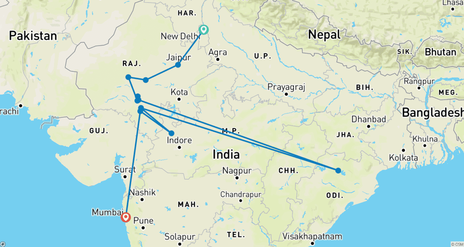 Mapa trasy: Exotic Rajasthan Tour