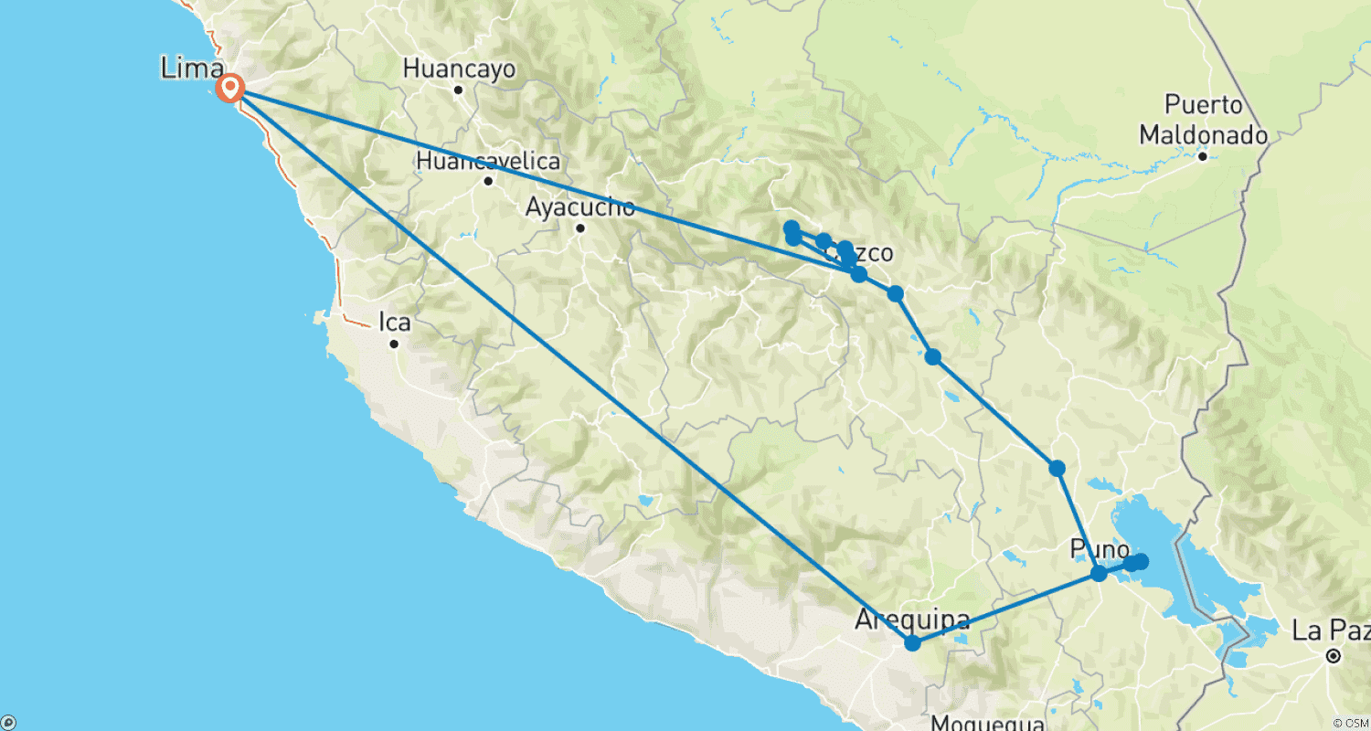 Mapa trasy: Odkrycie Peru