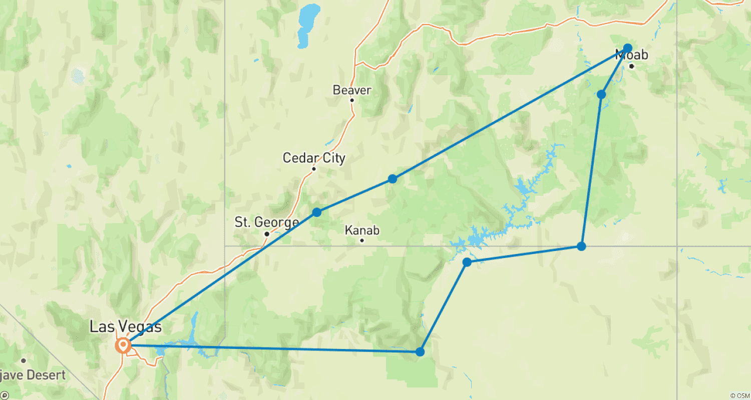 Mapa trasy: Private Tour- 7 day Southwest National Parks Grand Canyon Tour