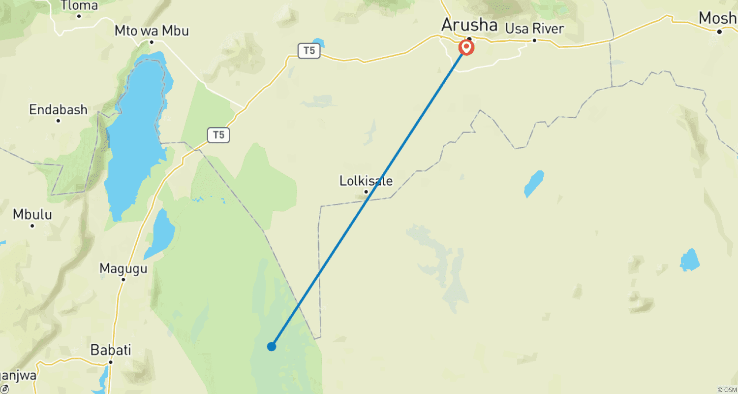 Mapa do percurso de Uma Viagem de Um Dia ao Parque Nacional Tarangire
