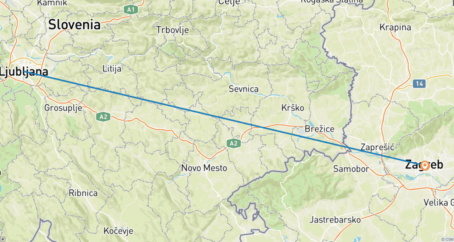 خريطة مسار عواصم منعشة - Ljubljana & Zagreb