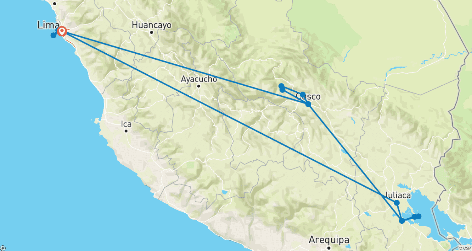 Mapa trasy: Peru Highlighted Sites 9 Days