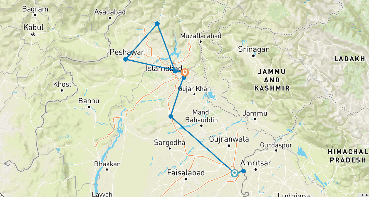 خريطة مسار Tailor-Made 8 Days Pakistan Tour with Daily Departure & Private Guide