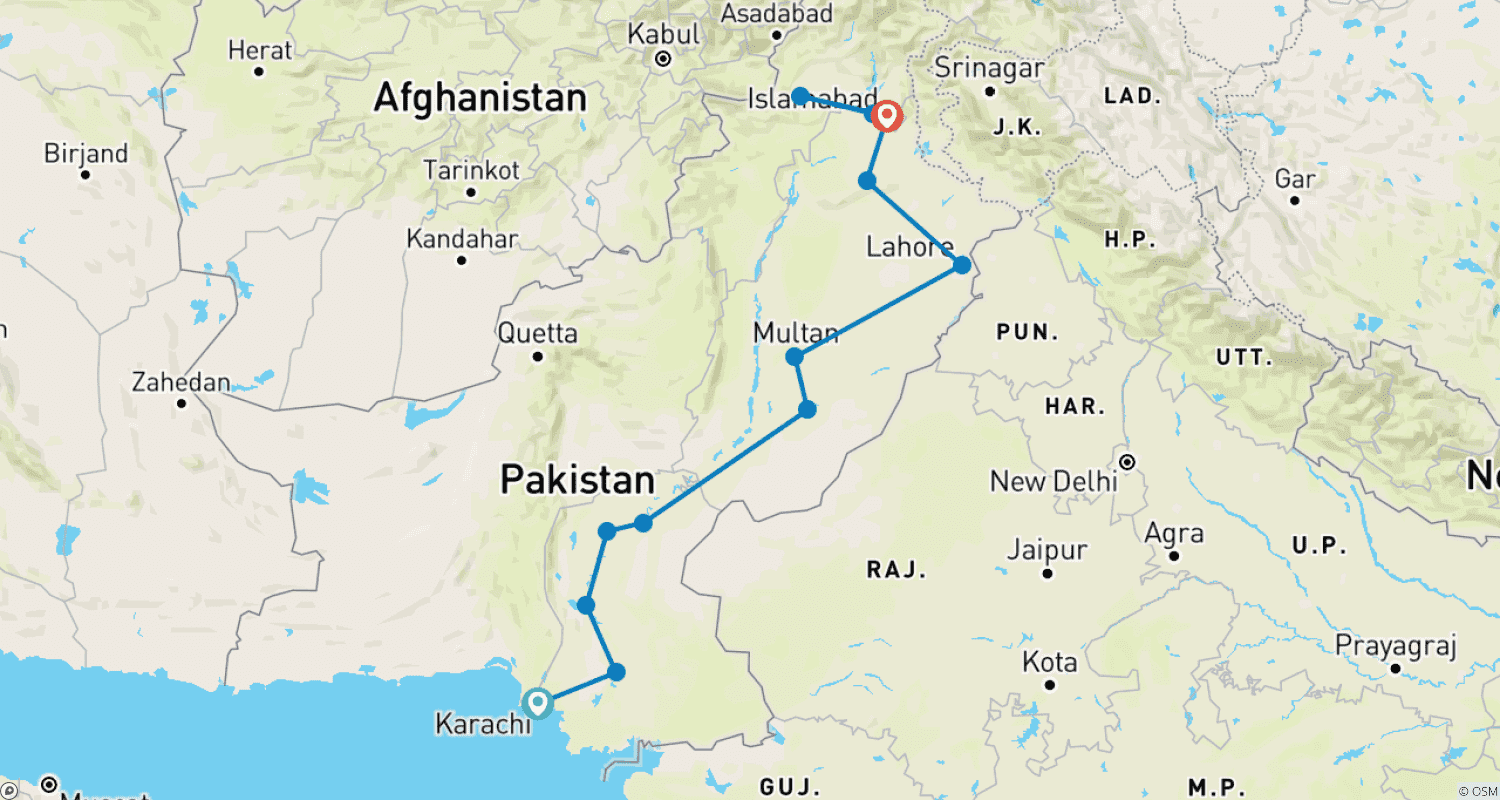 Customized 15 Days Pakistan World Heritage Trip, Private Guide & Driverのルートマップ