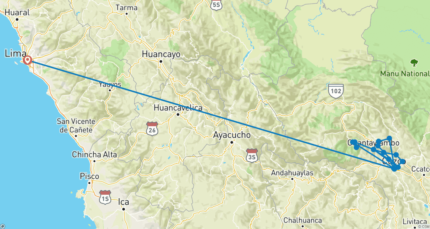 Mapa trasy: Lares Trek Package 8 Days