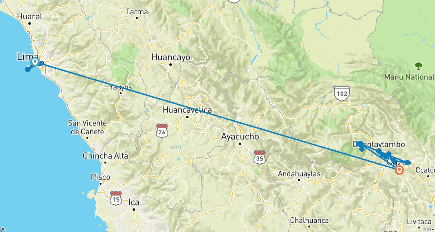 Mapa trasy: Peru Sacred Valley Package 8 Days