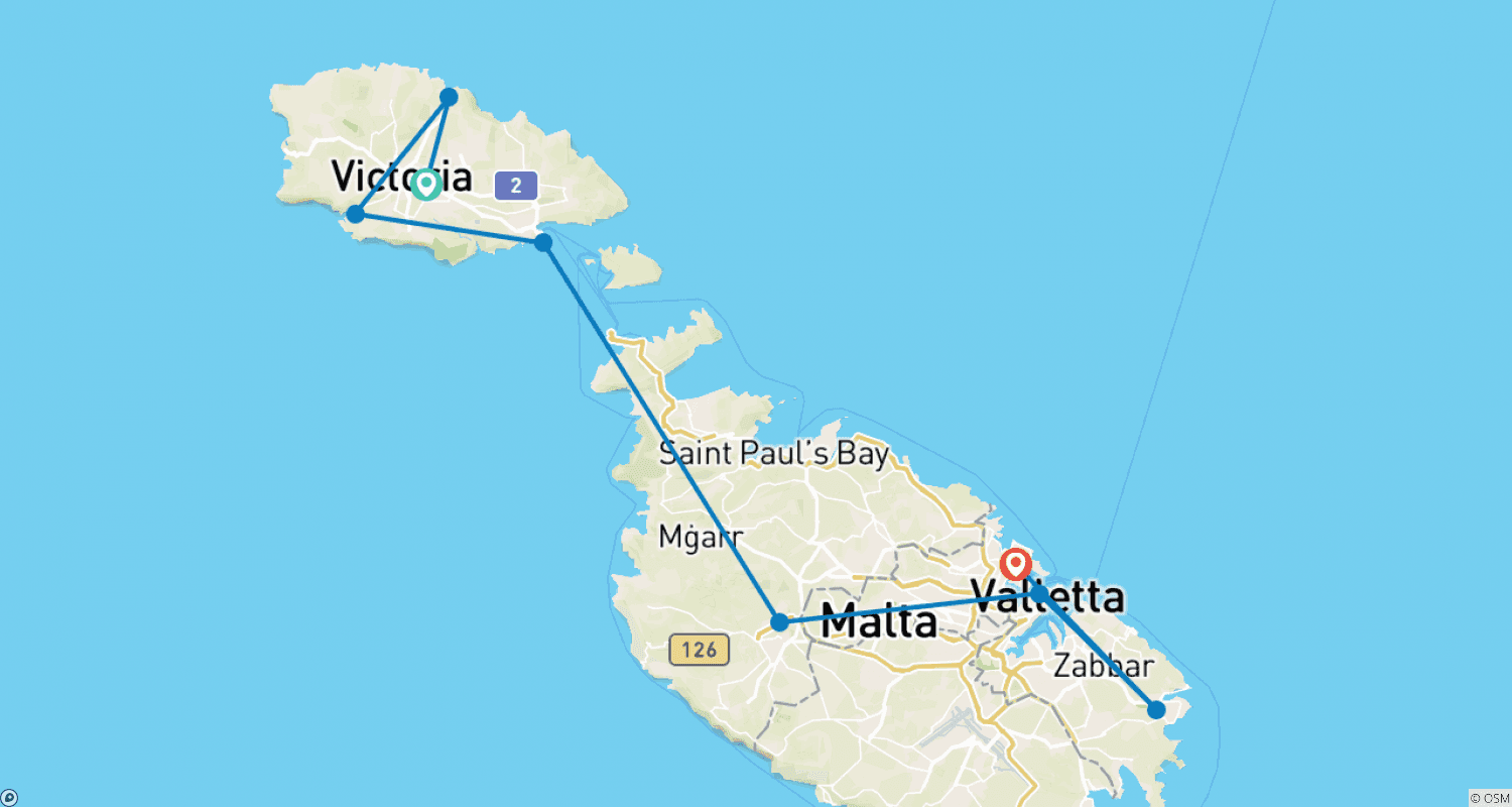 マルタとゴゾ島ウォーキングのルートマップ