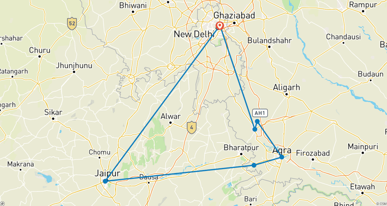 خريطة مسار Golden Triangle Tour with Mathura Vrindavan