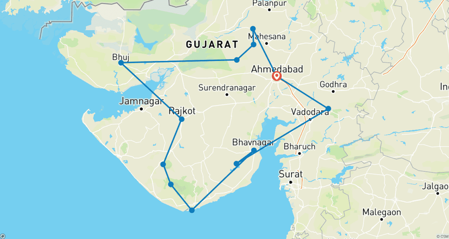 خريطة مسار Vibrant Gujarat - Land of Rabari, Rann And Tribal Crafts (Hidden Treasures of India)
