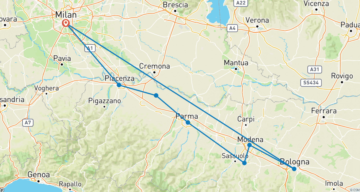 Mapa trasy: Emilia Prywatne Doświadczenie: jedzenie, sztuka i samochody