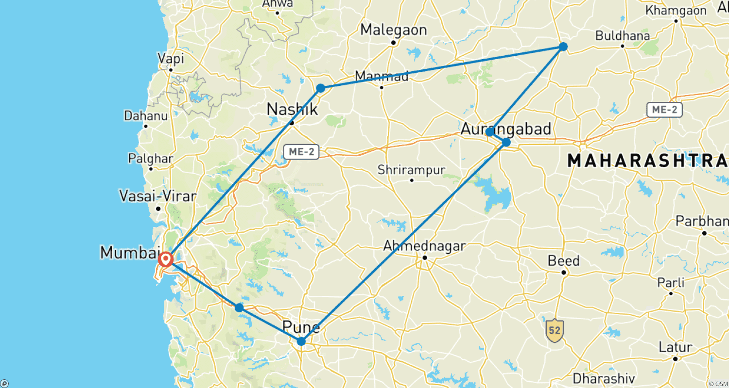 Mapa do percurso de Trilha de Maharashtra - Uma Jornada Espiritual (Tesouros Escondidos da Índia)