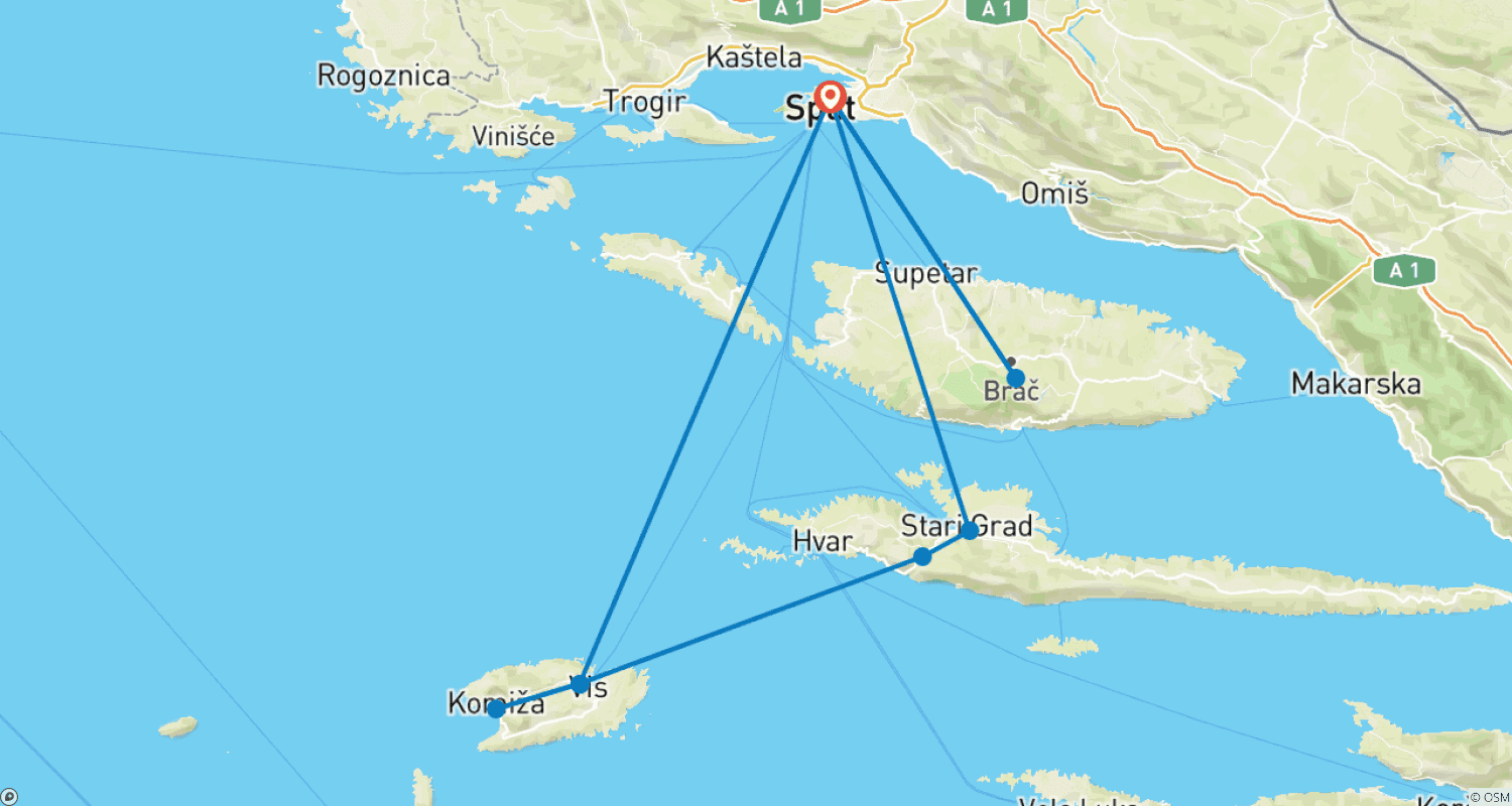 E-bike tour - Dalmatian coastのルートマップ