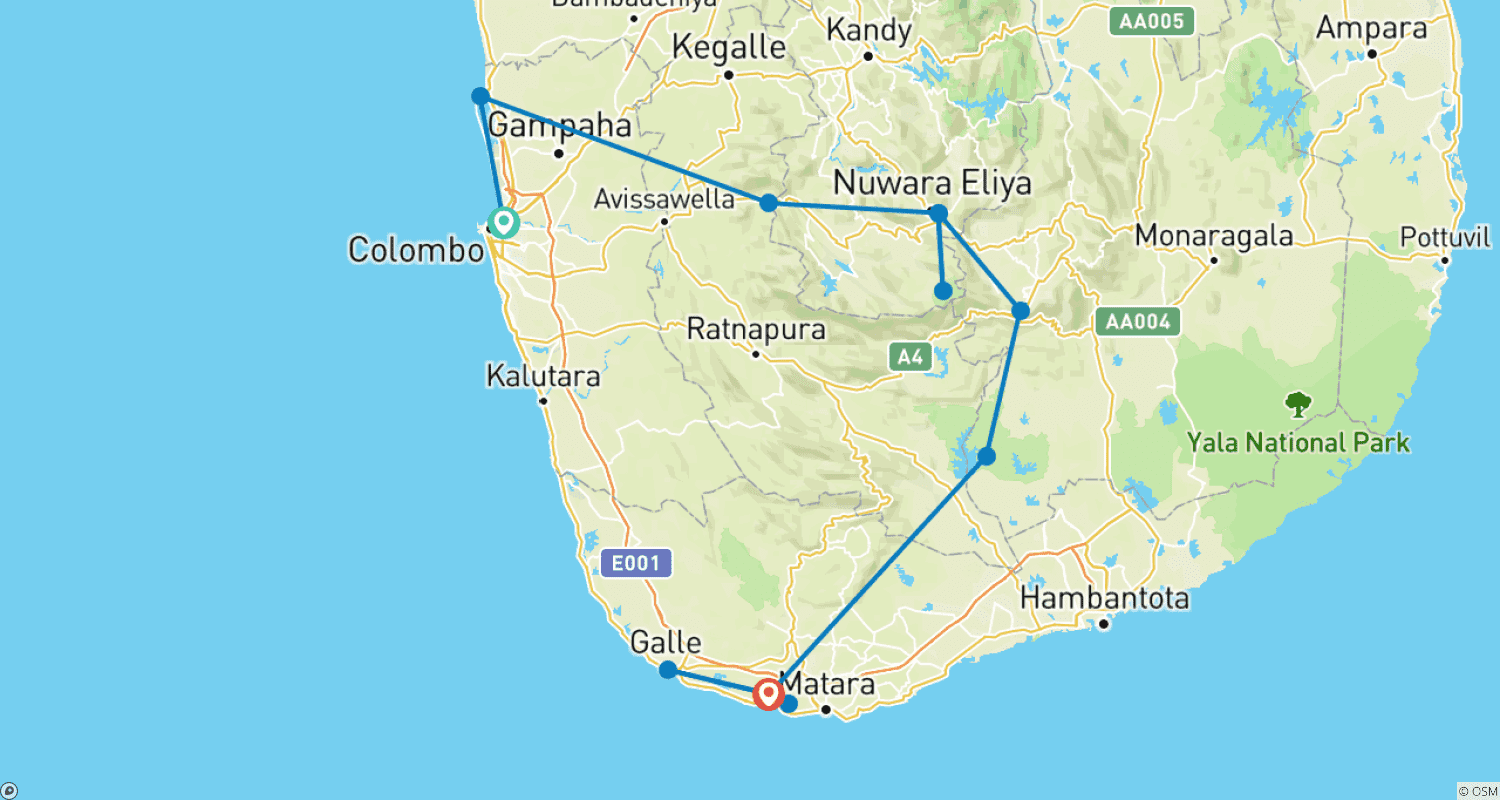 Mapa do percurso de Caminhada e descoberta de cachoeiras no Sri Lanka