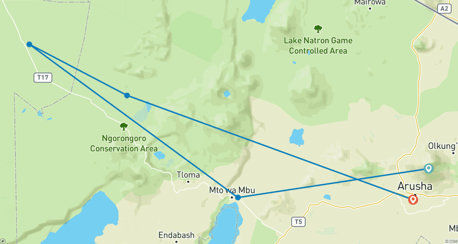 Mapa trasy: Uzyskaj swój najlepszy na świecie 4-dniowy budżetowy przewodnik po safari grupowym z Nairobi do Serengeti i Ngorongoro