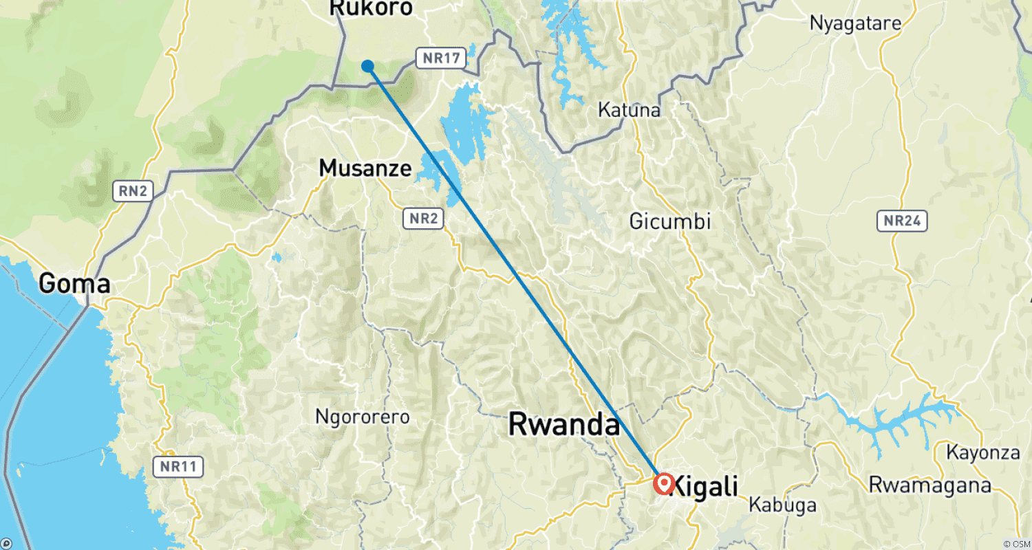 Mapa do percurso de 2 Dias: Gorilas de Uganda a partir de Kigali
