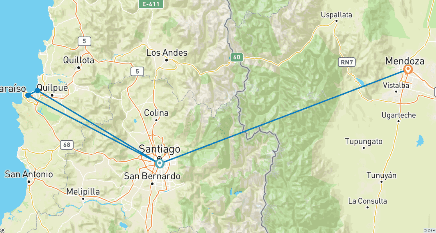 Border Crossing: Santiago de Chile & Mendozaのルートマップ