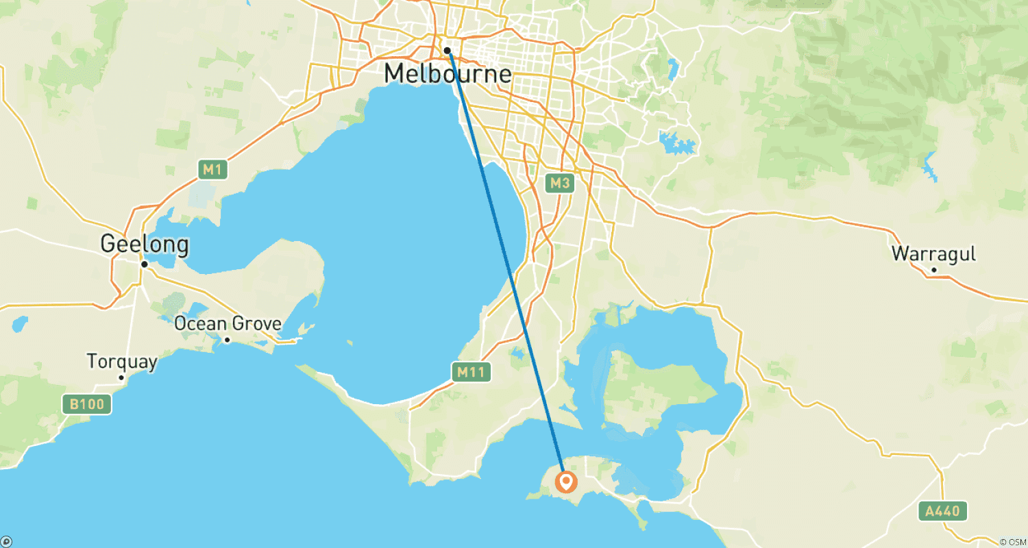 Route map for Phillip Island Penguin Tour with Koala Conservation Experience