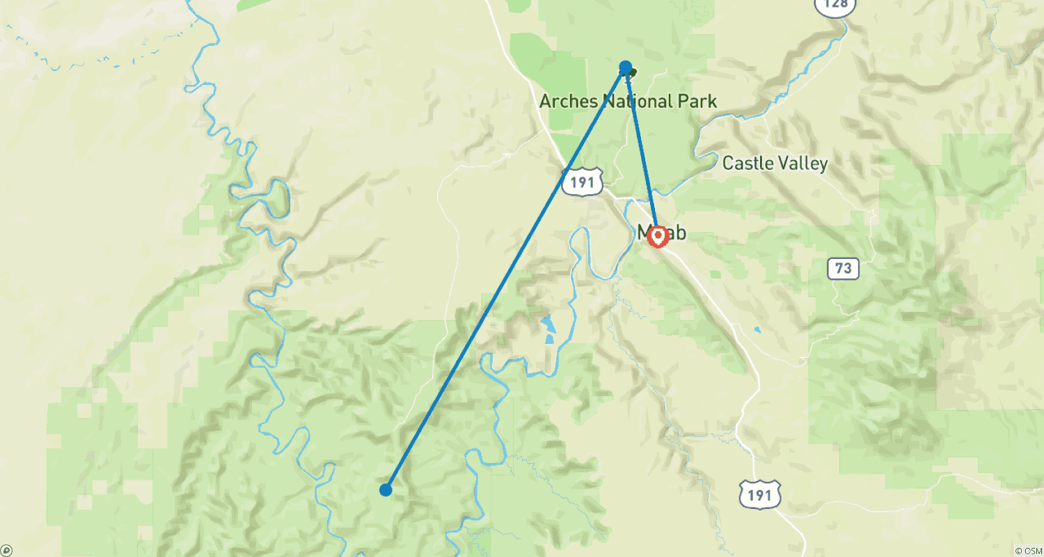 خريطة مسار أفضل ما في Moab: Arches و Canyonlands