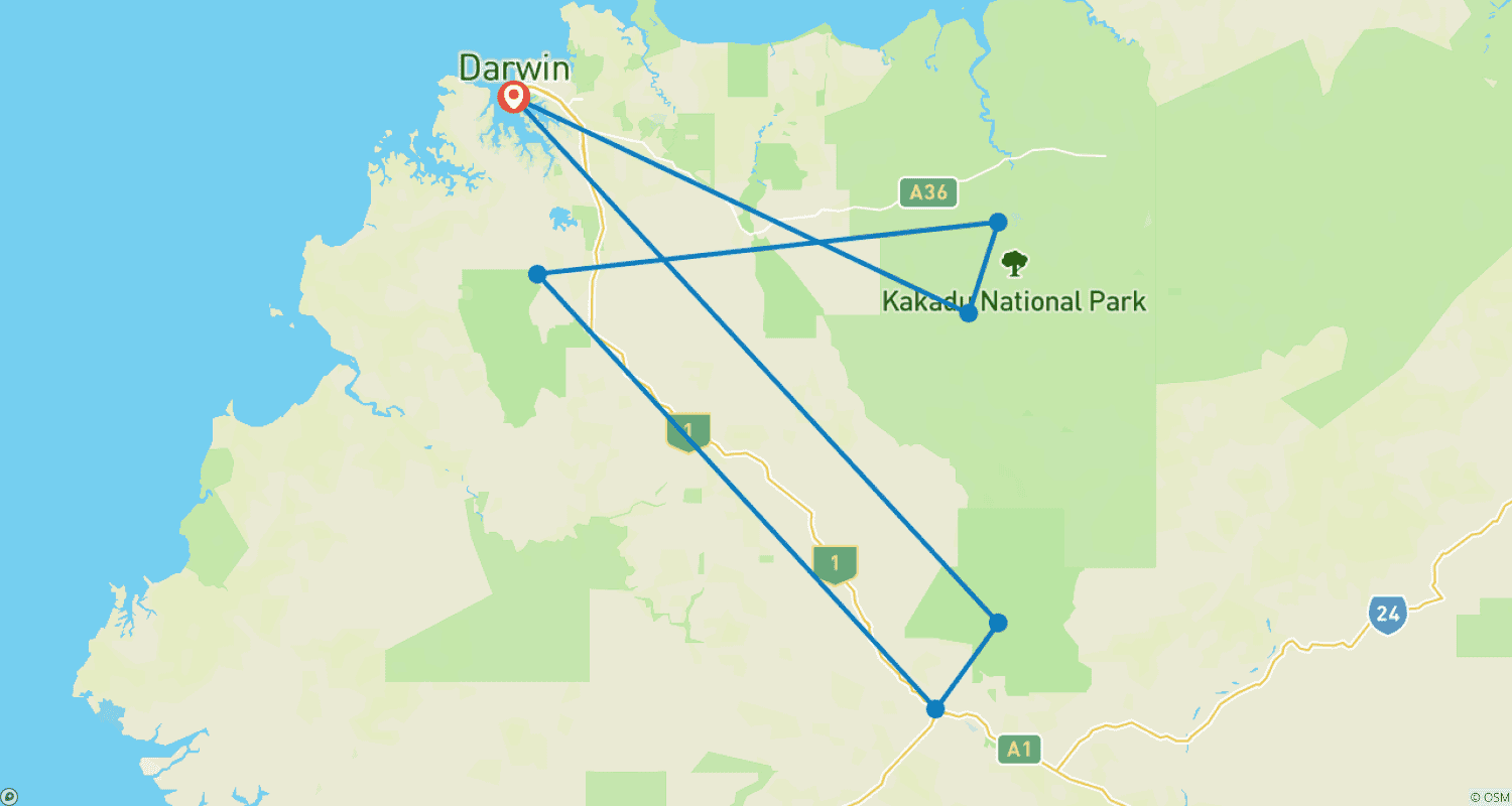 خريطة مسار 【Darwin】Darwin, Kakadu National Park, Katherine Gorge 6 Days Touring Package