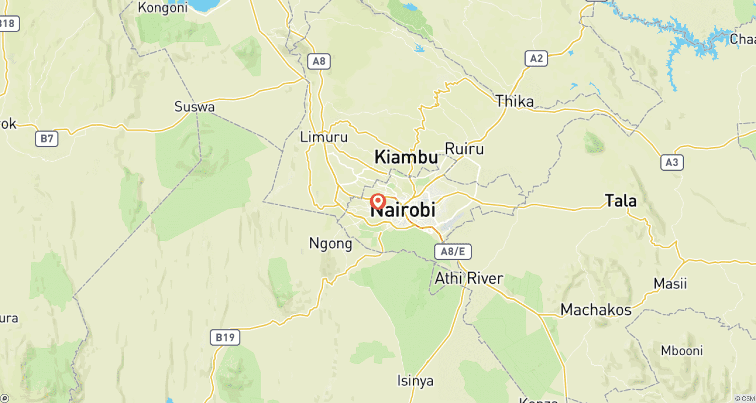 Mapa trasy: Najważniejsze atrakcje Nairobi: Centrum Żyraf, Sierociniec dla Słoni, Fabryka Koralików Kazuri i Bomas of Kenya – jednodniowa wycieczka z Nairobi