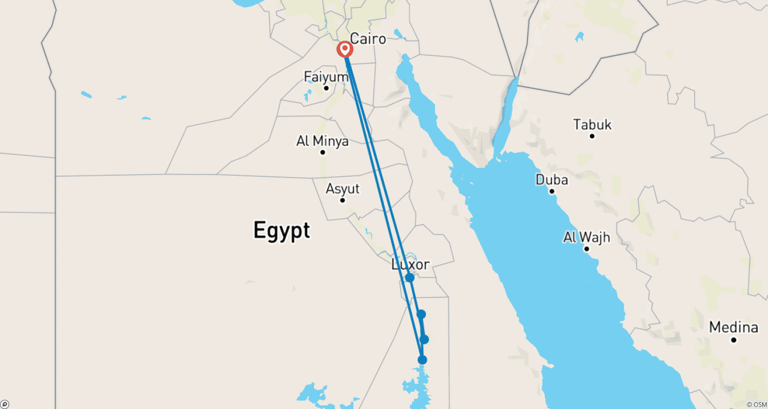 خريطة مسار أفضل ما في مصر من القاهرة إلى أسوان في 9 أيام