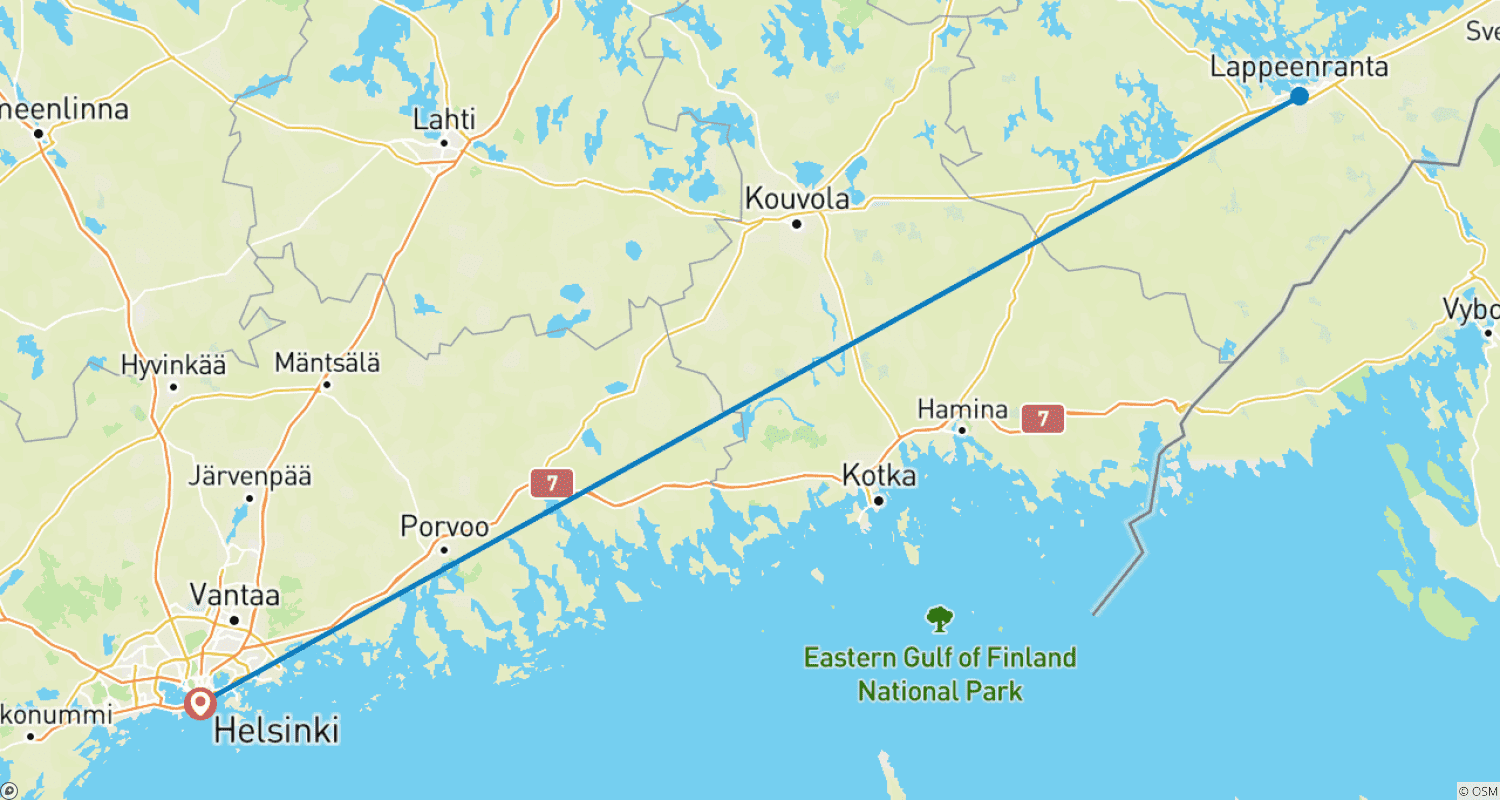 Mapa do percurso de Helsinque e os Lagos Espetaculares da Carélia do Sul em Grupo Pequeno em 5 dias (Partida Garantida)