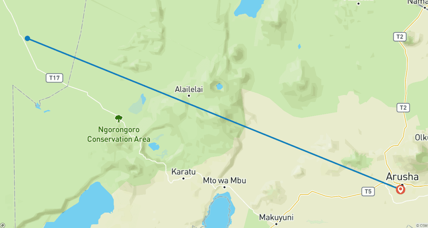 Mapa do percurso de 3 Dias – Safari em grupo no Serengeti