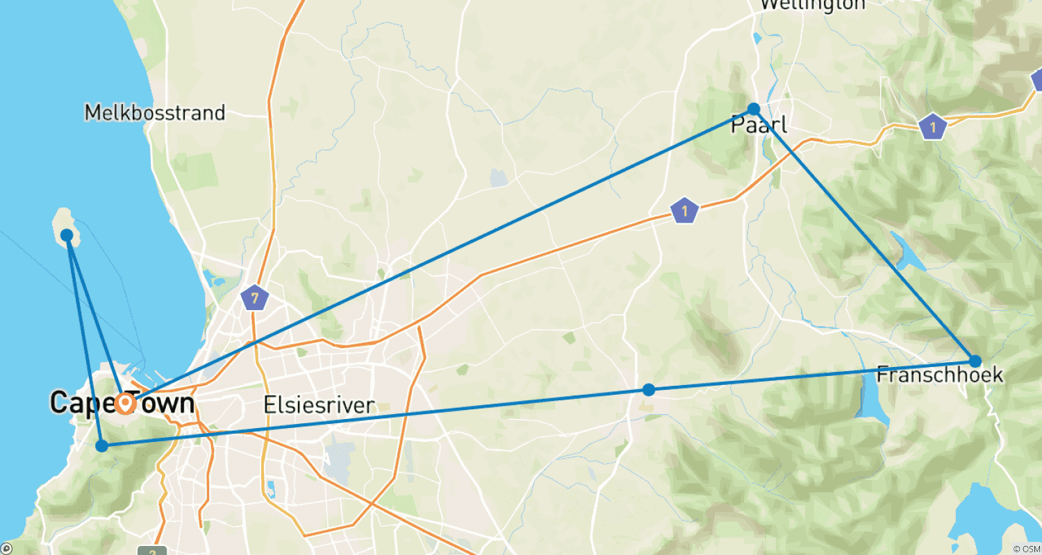 Mapa do percurso de Passeio de 6 Dias e 5 Noites na Cidade do Cabo