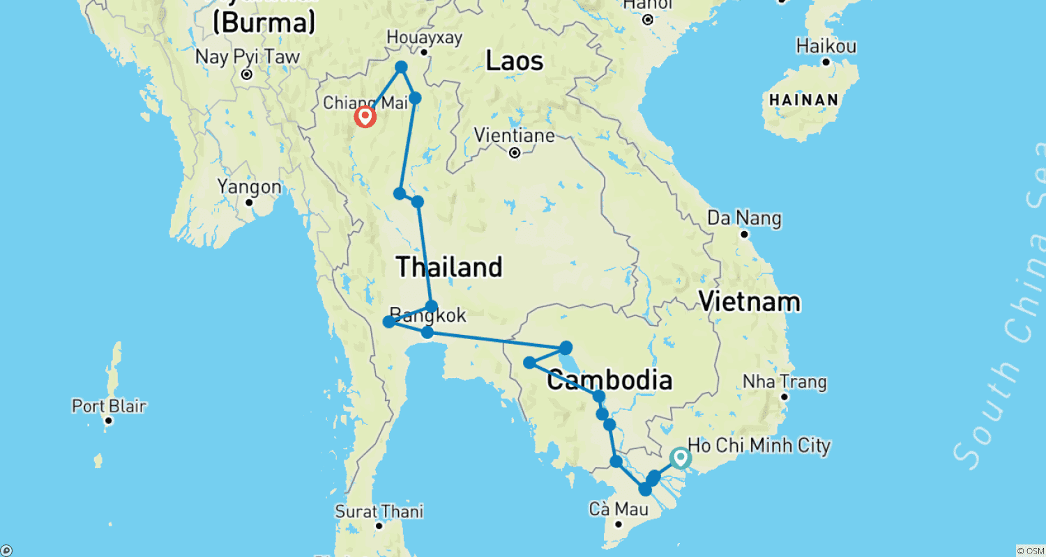 Mapa do percurso de Amazing Vietnam & Cambodia and Thailand ends Chiang Mai (4 Star Hotels)