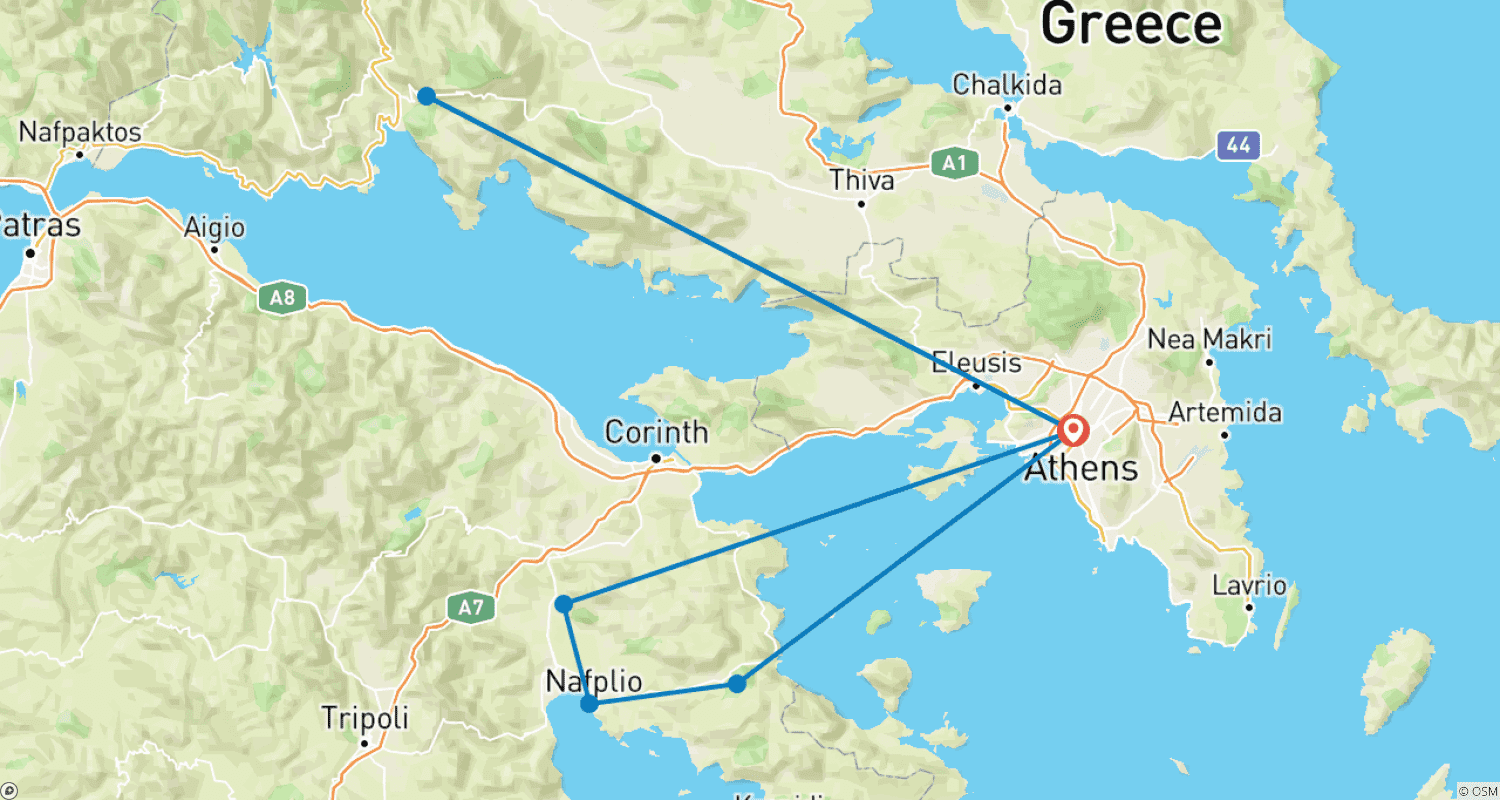 Mapa do percurso de Discovery of Athens, Argolis & Delphi - 5 Days