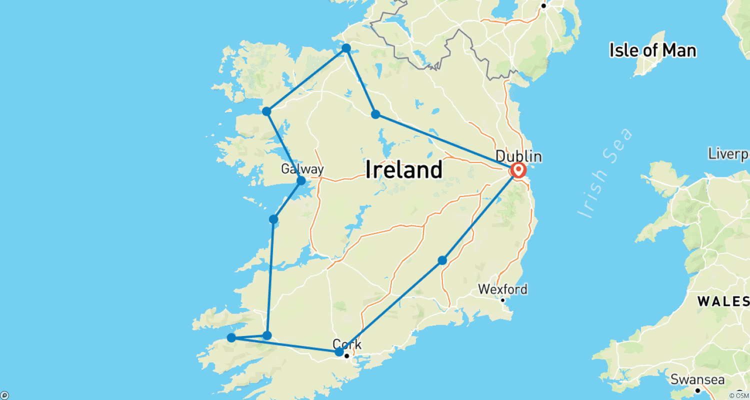 Mapa do percurso de Irlanda Encantadora (8 Dias)