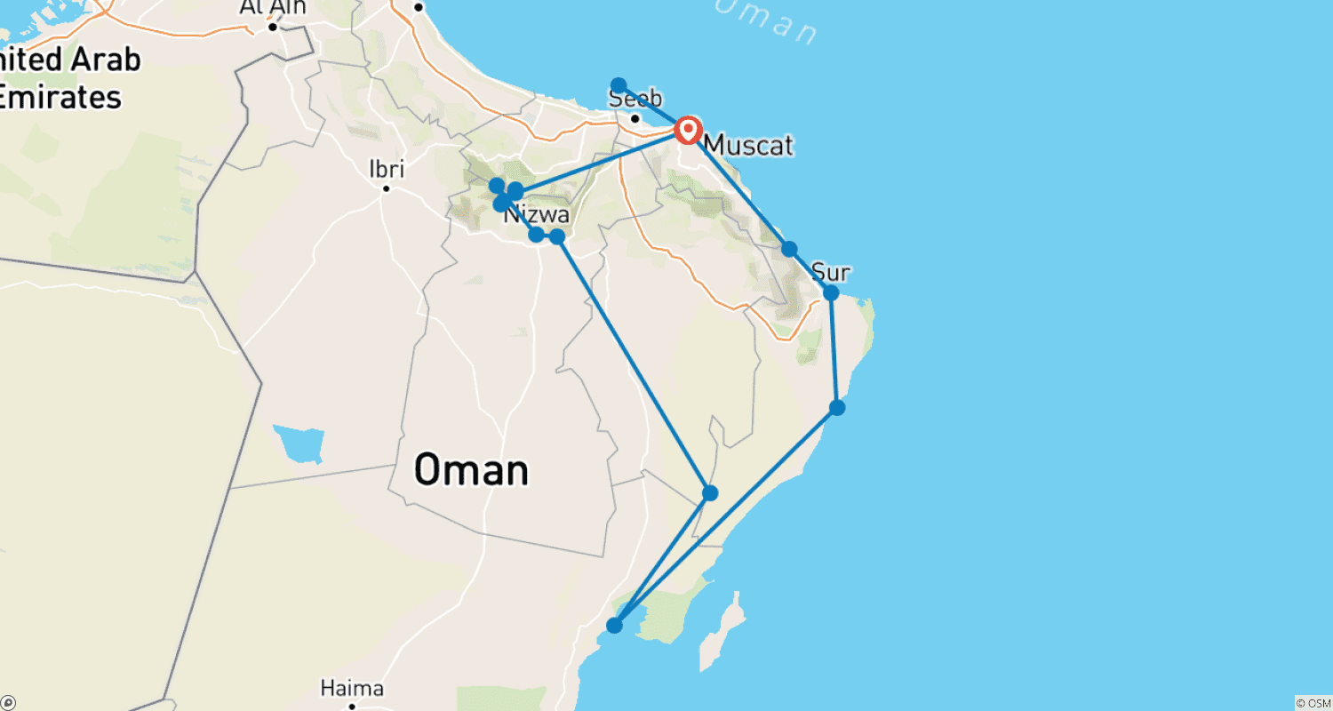Undiscovered Oman: People & landscapesのルートマップ