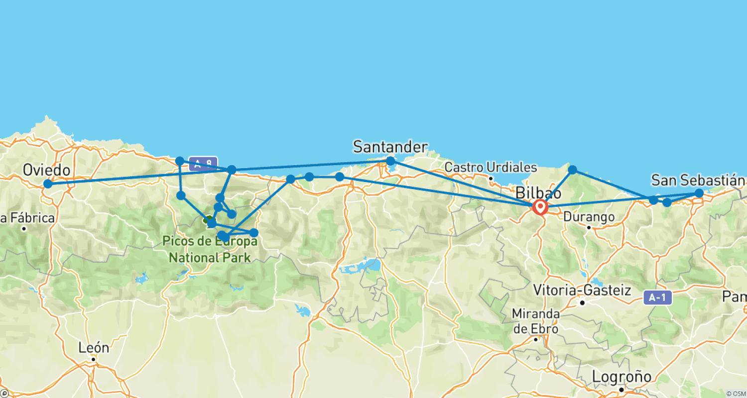 Mapa trasy: Historic Cities & Foothills of Northern Spain