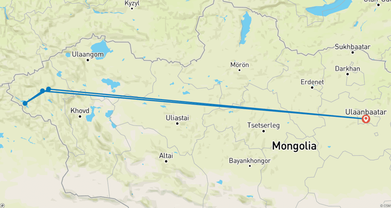 Mapa do percurso de Festival da Águia Sagsai na Mongólia