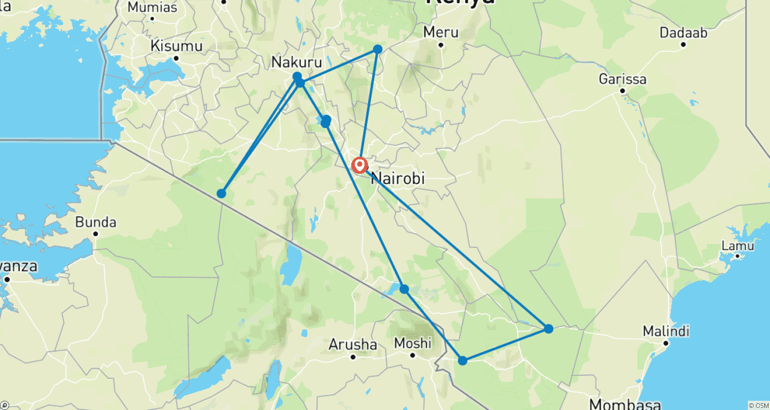 Mapa trasy: 14 Dni Najlepsze z Kenii: Prywatne Luksusowe Safari z Dziką Przyrodą