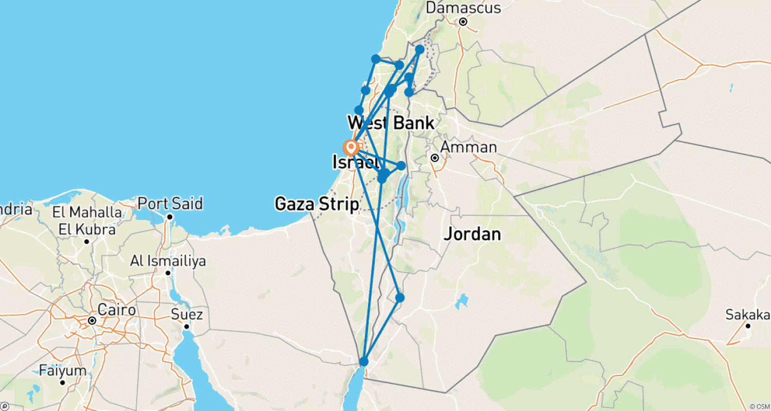 Mapa trasy: Biblijny Izrael i Jordania 7 dni (2+ podróżnych, hotel 5*)
