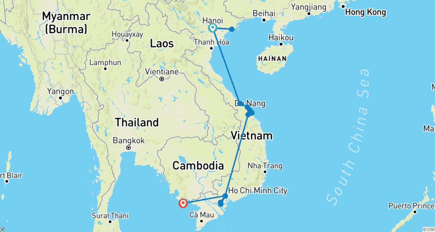 Mapa do percurso de Vietnã Clássico com Férias na Praia em Phu Quoc
