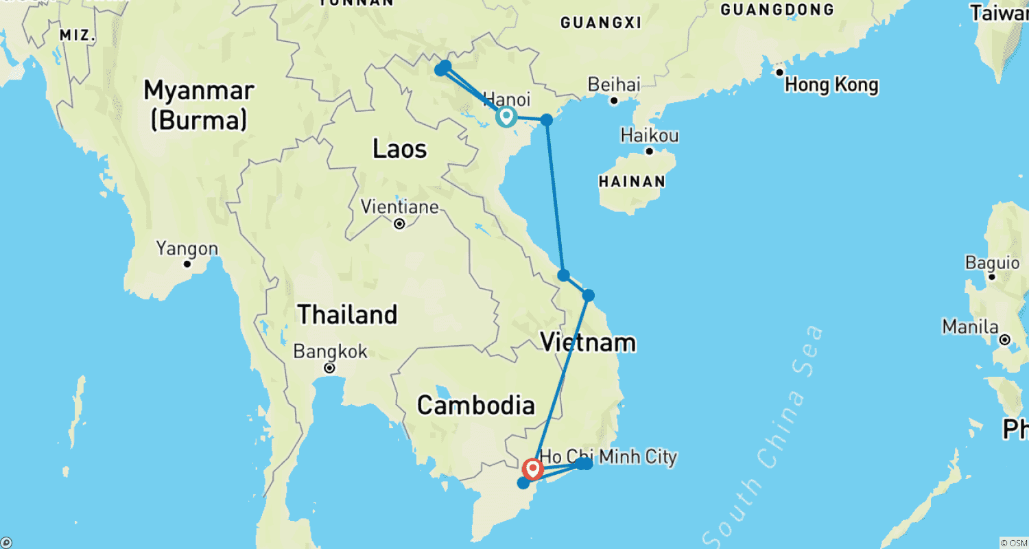 ベトナムハイライト:SapaとMui Ne/Phan Thietでのビーチ休暇21日間のルートマップ