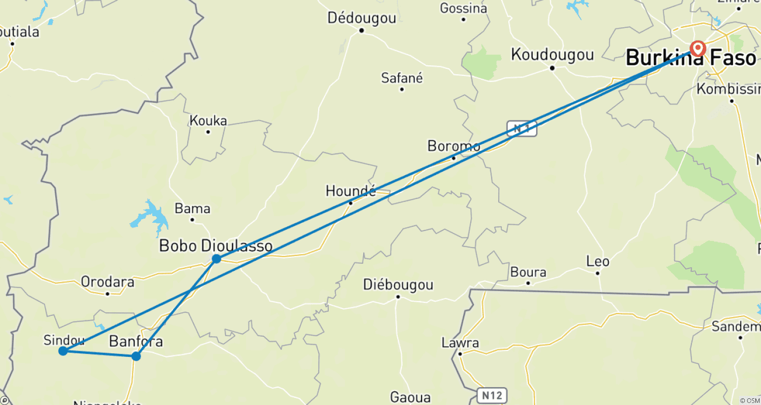 Mapa do percurso de Discover Burkina Faso – 7 Days