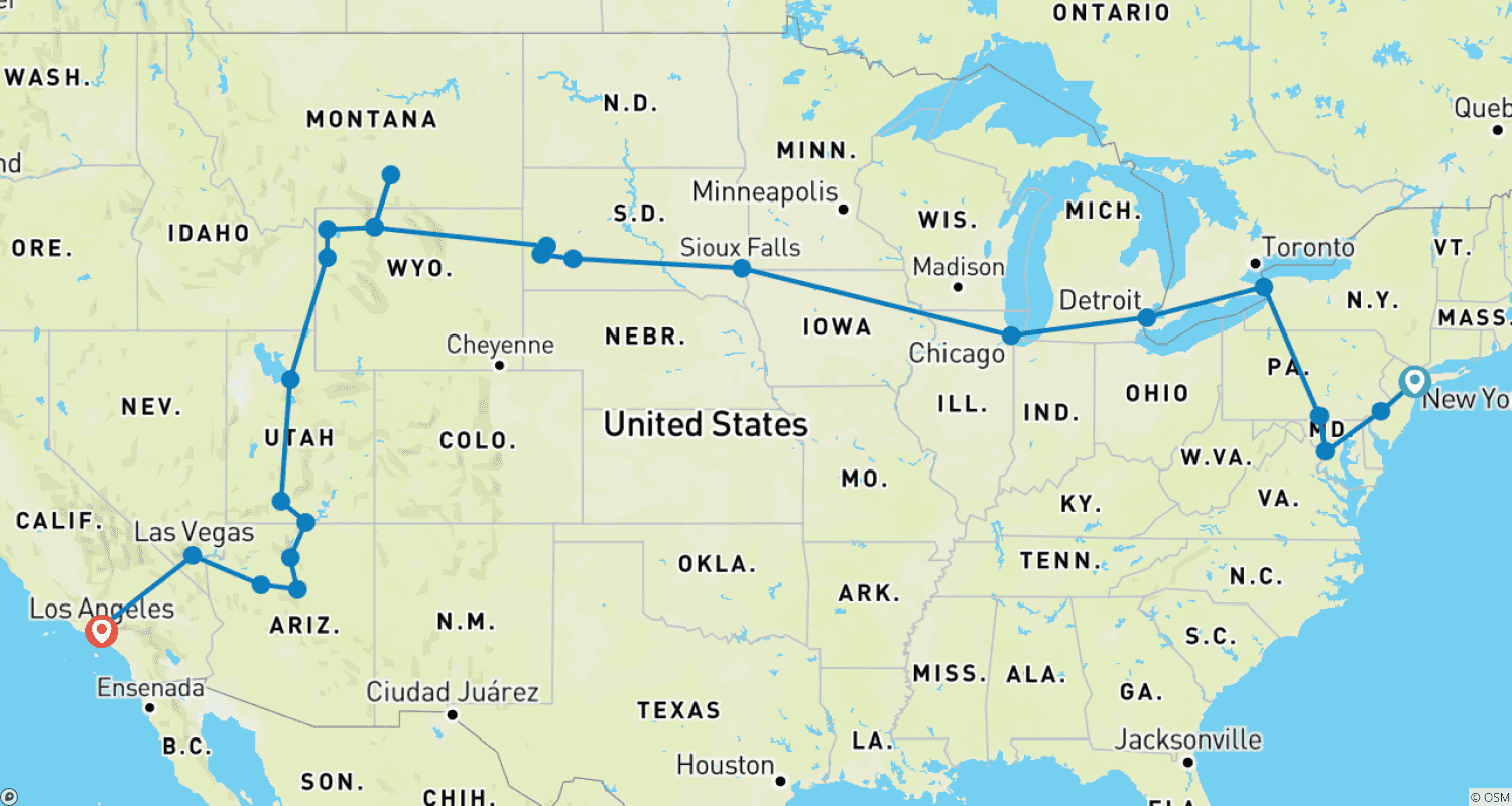 Mapa trasy: New York to Hollywood